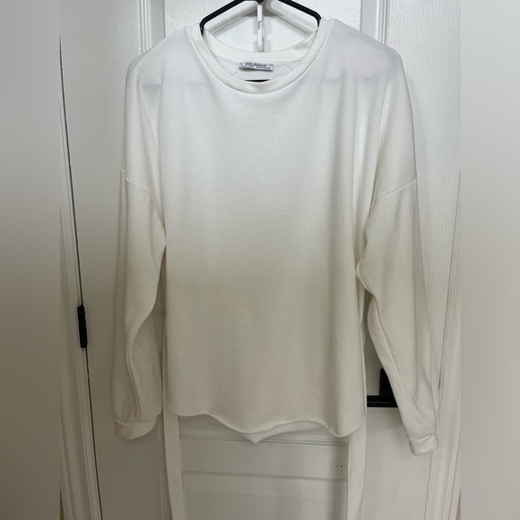 Zara lightweight sweatshirt with attached belt- wrap around-white-size M US - Picture 11 of 14